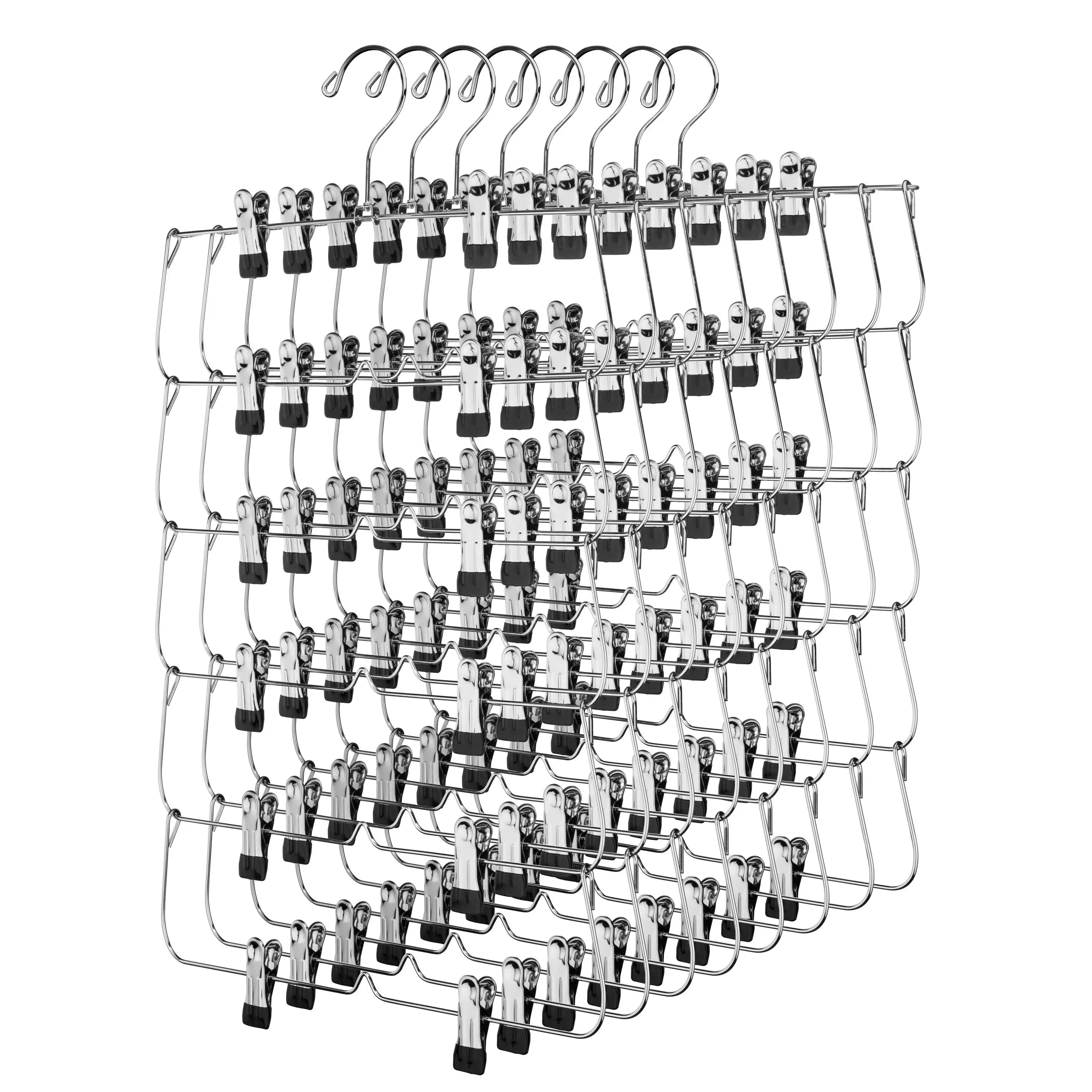 USTECH 6 Tier Metal Pants &amp; Skirt Hanger with Rubber-Coated Clips, 8 Pack