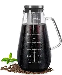 BNUNWISH Cold Brew Coffee Maker Iced Tea Pitcher Infuser with Airtight Lid and Thick High Borosilicate Glass Carafe