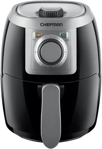 Chefman TurboFry 2 Liter Air Fryer with Adjustable Temperature Control, Black/Silver