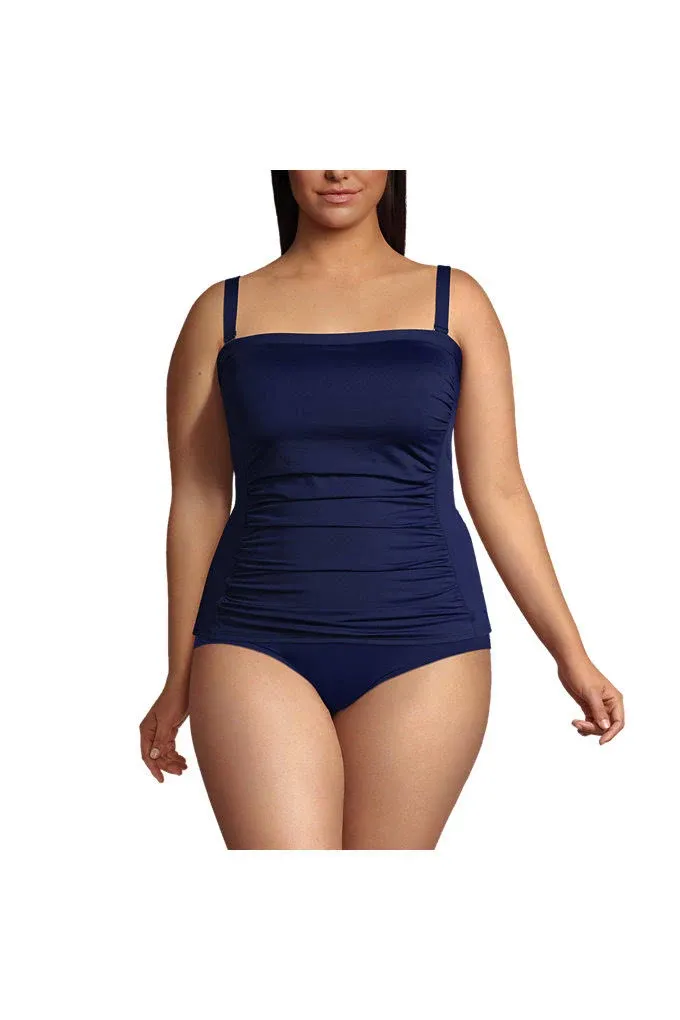 Lands' End Women's Plus Size Chlorine Resistant Bandeau Tankini Swimsuit Top with Removable Adjustable Straps - 18W - Deep Sea Navy