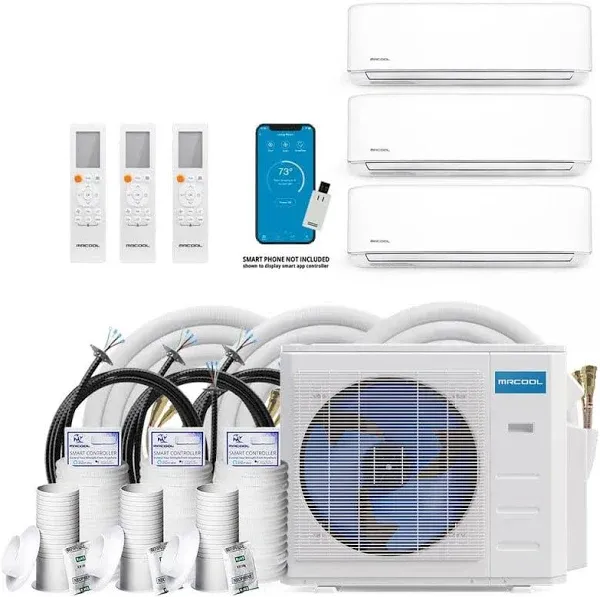 MRCOOL DIY Mini Split - 54,000 BTU 3 Zone Ductless Air Conditioner and Heat Pump with 16 ft. Install Kit, DIYM348HPW03C00