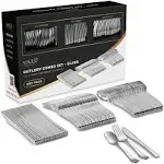 Silver Plastic Silverware Heavy Duty, 300 Silver Utensils Set Disposable, 100 Forks, 100 Spoons & 100 Knives, Silver Plastic Silverware Heavy Duty