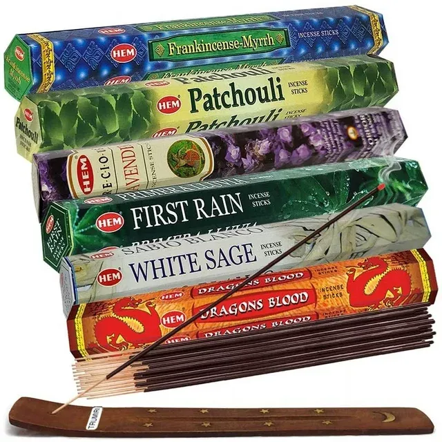 Hem Incense Sticks Variety Pack #23 And Incense Stick Holder Bundle With 6 Most Liked Fragrances