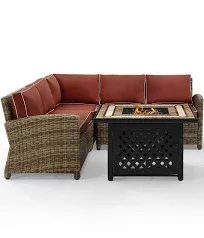 Crosley Furniture Bradenton 4-Piece Sangria Outdoor Wicker Sectional Set with Fire Table