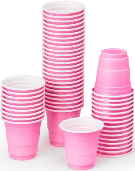  Party Decorations Pink Plastic Shot Glasses - 50 Matte Disposable 2 oz Cups | 