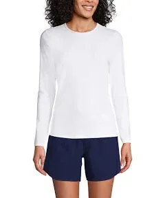 Lands' End Women's Long Crew Neck Long Sleeve Rash Guard UPF 50 Sun Protection Swim Tee