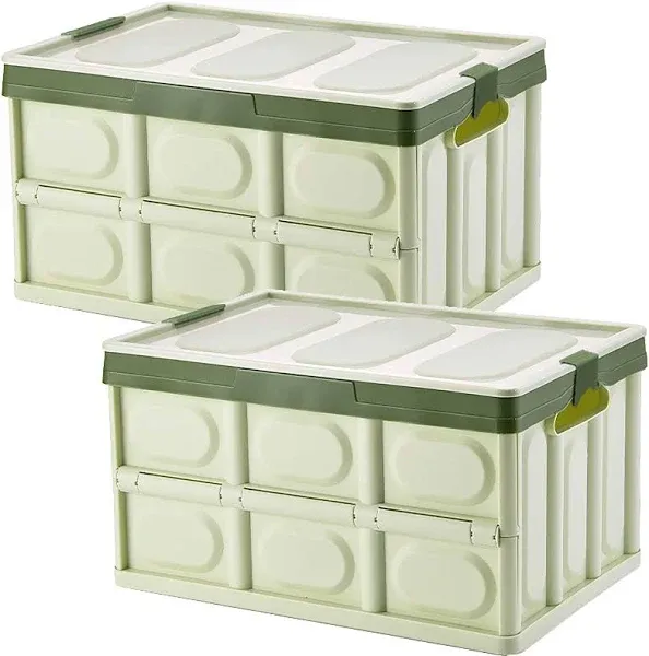 Collapsible Storage Box with Lid 30L Lidded Storage Bin Crates Plastic Tote Cont