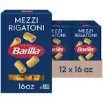 Barilla Mezzi Rigatoni Pasta, 16 oz. Box (Pack of 12) - Non-GMO Pasta Made with Durum Wheat Semolina - Kosher Certified Pasta