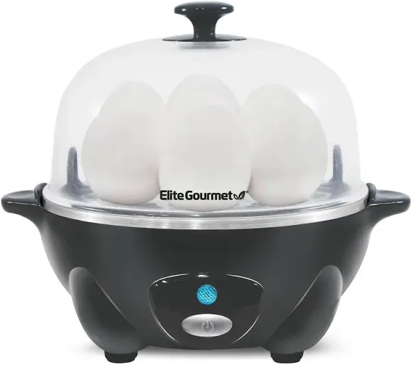 Elite Gourmet EGC710DKG Rapid Egg Cooker, 7 Easy-To-Peel, Hard, Medium, Soft Boiled Eggs, Poacher, Omelet Maker, Auto Shut-Off, Alarm, 16-Recipe Booklet, BPA-Free, Ash