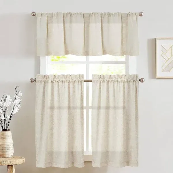 Kitchen Curtains and Valances Set 3 Pieces Set Rod Pocket Tier Curtains