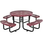 Global Industrial Expanded Steel Picnic Table, Round, 46" Dia x 29.5"H, Red Top, Red Base/Legs