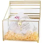 Glass Wedding Card Box with Slot, Large Clear Card Box Gold Brass Gift Card Storage Box Perfect for Wedding Receptions, Birthday Party, Bridal Shower Greeting Card Organizer