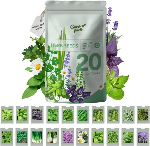 Garden Pack 20 Herb Seeds Variety Pack - 14,000 Non GMO Herb Seeds for Planting - Garden Seeds for Your Own Herb Garden