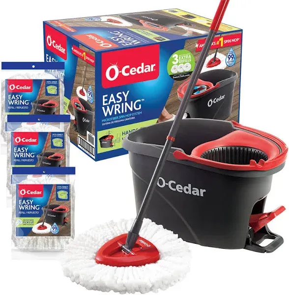 O Cedar EasyWring Microfiber Spin Mop & Bucket Floor Cleaning System with 3 Extra Refills