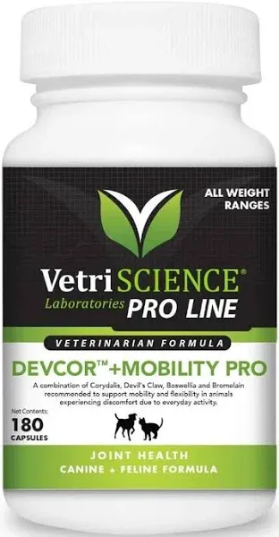 VetriScience DevCor + Mobility Pro - Supplement Supports Joint Health Maintenance for Dogs & Cats - Aids Against Joint Discomfort - Supplement Formula Aids Mobility & Flexibility - 180 Capsules