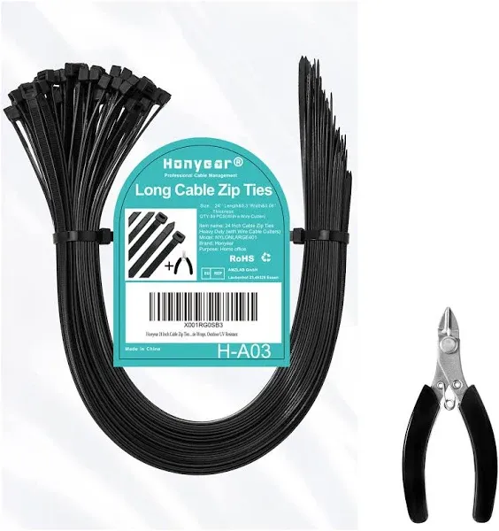 24 Inch Cable Zip Ties Heavy Duty with Wire Cable Cutters Strong Large Black ...