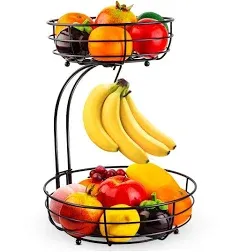 Auledio 2-Tier Countertop Fruit Vegetables Basket Bowl Storage with Banana Hanger