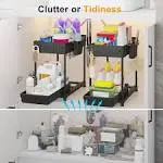 2 Pack under Sink Organizers and Storage, 2 Tier Sliding Bathroom Organizer,Mult