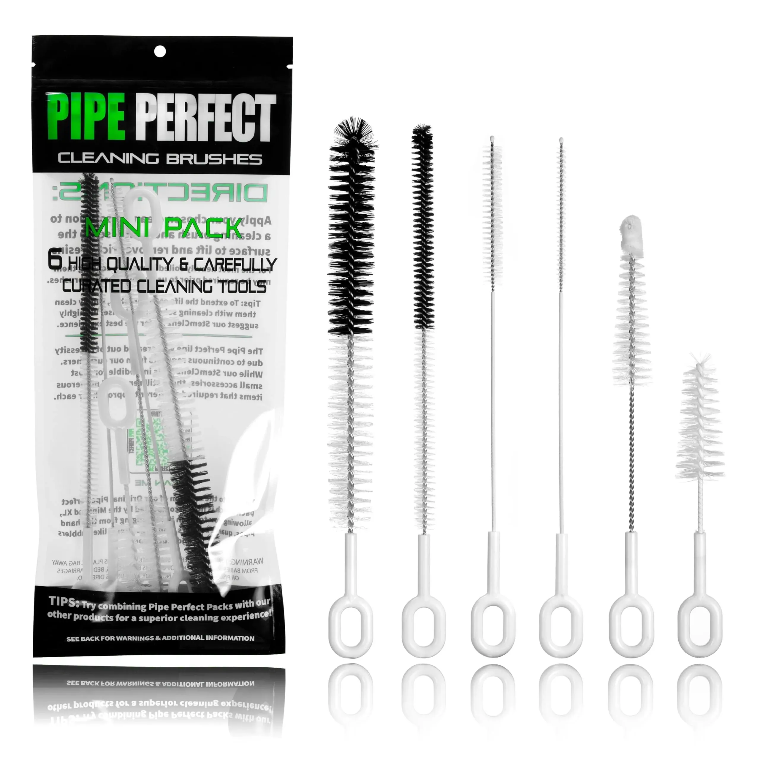 P.Perfect | Mini 6pcs Brush Pack | Non-Scratching | Pipe Black and White 