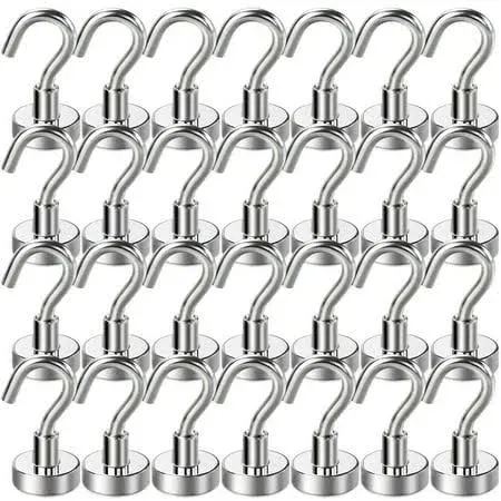 E BAVITE Neodymium Strong Magnetic Hooks, 25Lbs Heavy Duty Earth Magnets with Hook for Hanging, Kitchen, Workplace, Office and Garage - Pack of 45