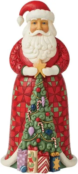 Enesco Jim Shore Heartwood Creek Santa with Christmas Tree Coat Figurine, 10 Inc