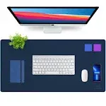 K KNODEL Desk Mat, Blotter, Dual-Sided Office Desk Pad, Waterproof Desk Mat for Desktop, Desk Blotters, PVC Leather Pad Protector (Dark Blue, 31.5" x 15.7")