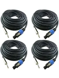 4X 25 Feet Professional Speakon to Speakon Cables Wire, 12 Gauge AWG 2-Conductor Audio Amplifier Speaker Cord, 4 Pack