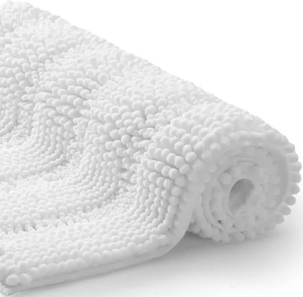 TENGTENGLINK Bath Mats for Bathroom White,Thick Soft Chenille Floor Mats,16x24 I