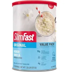 SlimFast Meal Replacement Powder Original French Vanilla, Shake Mix, 22 Serving