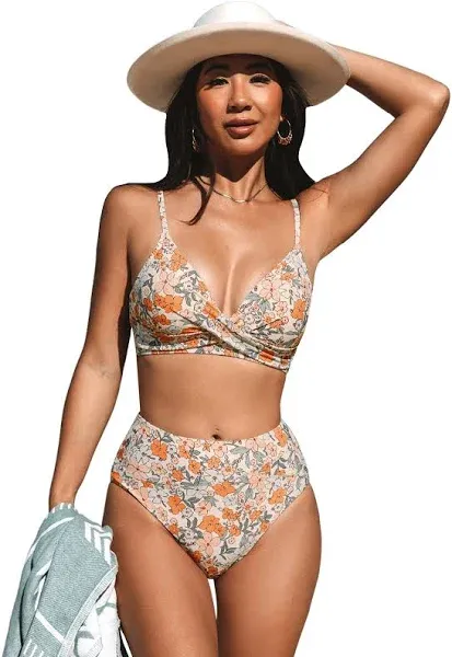 Cupshe Retro/Vintage Floral Print Twist Bralette Bikini Set