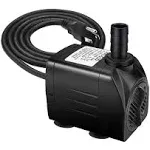 Jhua Water Fountain Pump 300GPH (1100L/H, 21W) Submersible Water Pump, Ultra Quiet Fountain Pumps Submersible Outdoor with 5.9ft Power Cord, 3 Nozzles for Aquarium, Tank, Pond, Statuary, Hydroponics