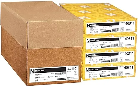 Neenah Paper Exact Index Cardstock, 8.5" x 11", 90 lb/163 gsm, White, 94 Brightness, 1000 Sheets, 4 Pack (40311-01)