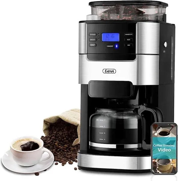 GEVI Programmable 10-Cup Grind & Brew Coffee Maker Machine with Built-in Grinder GECMA025AK-U