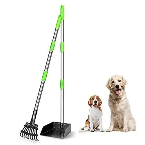 TOOGE Pooper Scooper, Dog Pooper Scooper Long Handle Stainless Metal Tray and Rake for Large Medium Small Dogs Heavy Duty