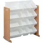 ECR4Kids 4-Tier Organizer with 12 Bins, Toy Storage, Dark Natural/White