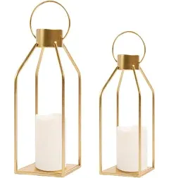 HPC Decor Modern Farmhouse Lantern Decor- Gold Metal Candle 15inch and 12inch