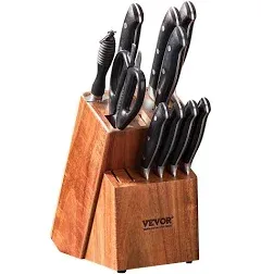 VEVOR Knife Storage Block 15 Slots, Acacia Wood Universal Knife Holders Without 