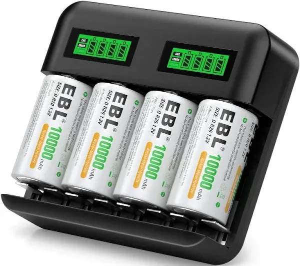 Ebl Rechargeable C Batteries LCD Battery Charger for Ni-MH AA AAA C D Rechargeable Batteries