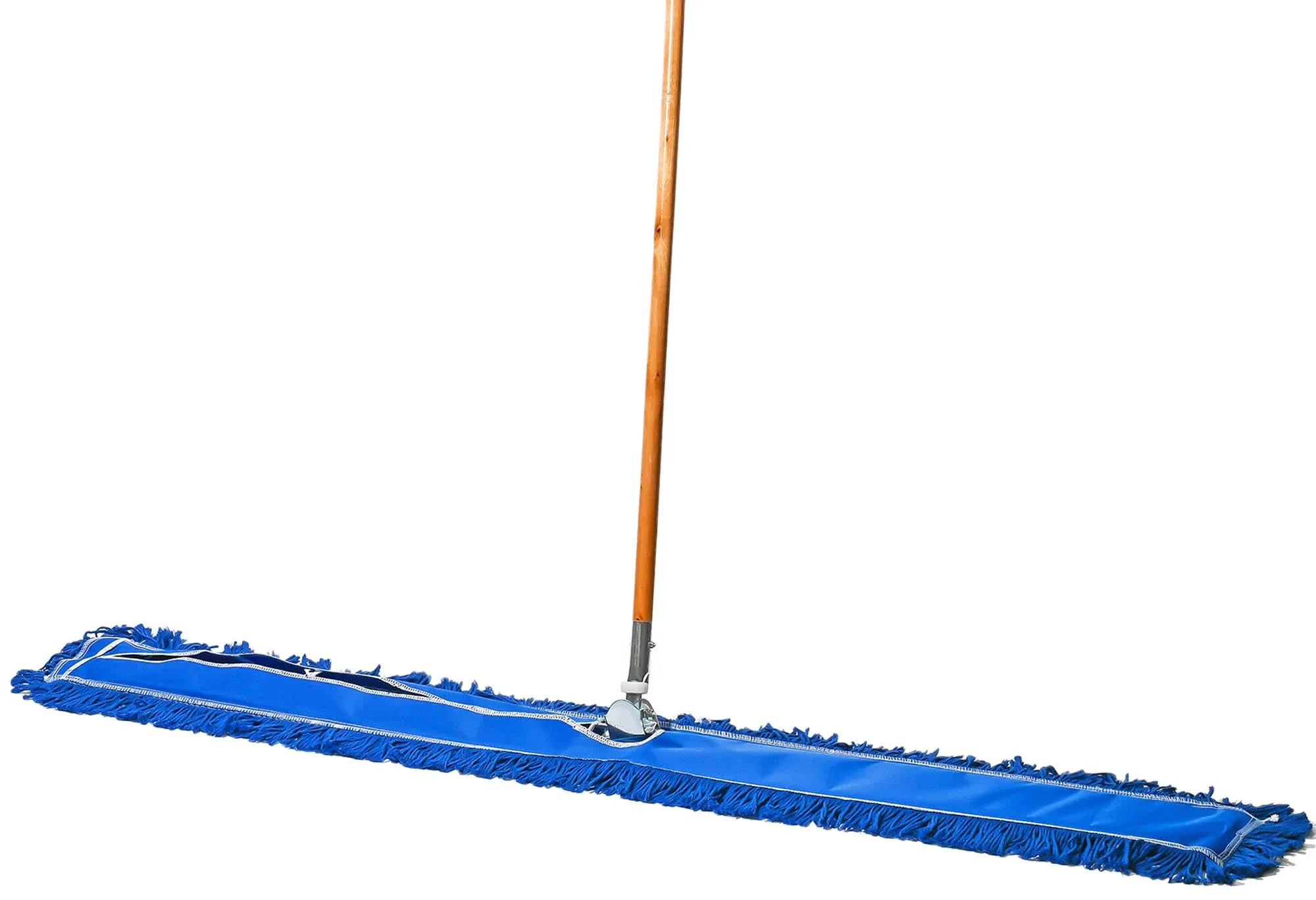 Commercial Dust Mop & Floor Sweeper, 60 in. Dust Mop for Hardwood Floors, Reusable Dust Mop Head, Wooden Broom Handle, Industrial Dry Mop for Floor Cleaning and Janitorial Supplies, Blue