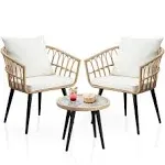 WenHaus 3 Piece Patio Bistro Sets, Outdoor Wicker Furniture Set, All-Weather Rattan Chairs Conversation Set with Cushions Round Table for Garden,Balco