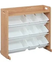 ECR4Kids 3-Tier Organizer with Shelf and 9 Bins, Toy Storage, Dark Natural/White