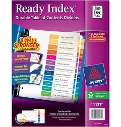 Avery 11141 Ready Index TOC Dividers, Tabs 1-12, Letter Size, Color, 12 Tabs/ST