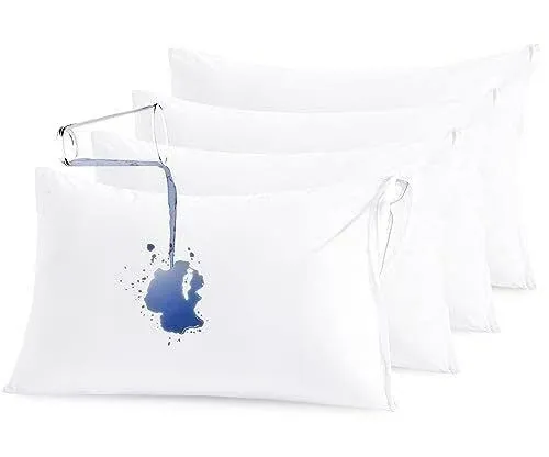 NTBAY 4 Pack Zippered Waterproof Queen Pillow Protectors, Super Soft Quiet Zip Pillow Protectors, 20x30 Inches Jersey Pure White