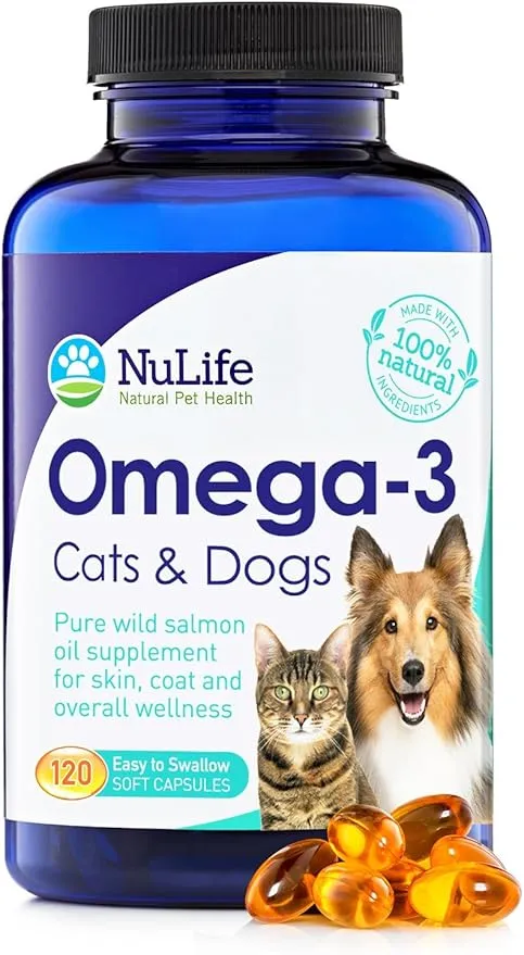 100% Pure Omega 3 Fish Oil for Dogs & Cats - Pet Fish Oil Supplement with DHA & EPA Fatty Acids for Healthy Skin & Shiny Coat - Improves Shedding & Relieves Dry, Itchy Skin - 500mg - 120 Capsules