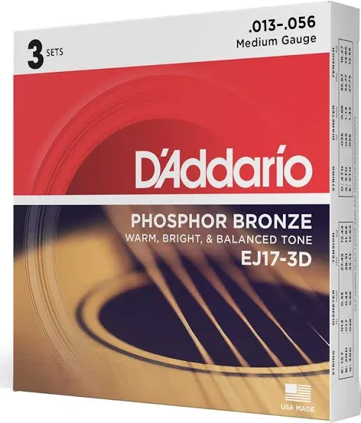 D&#039;Addario Phosphor Bronze Acoustic Guitar Strings, Medium, 13-56, 25 Bulk Sets