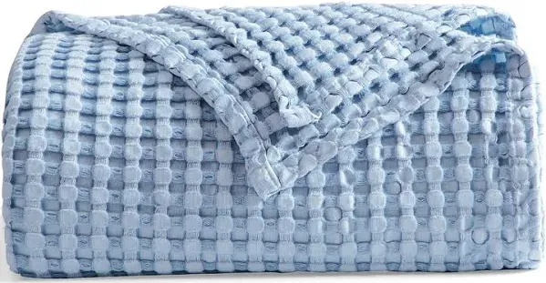 Bedsure Cooling Cotton Waffle Twin XL Blanket - Lightweight Breathable Blanket of Rayon Derived from Bamboo for Hot Sleepers, Luxury Throws for Bed, Couch and Sofa, Blue, 66x90 Inches