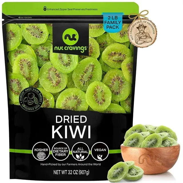 NUT CRAVINGS Dry Fruits - Sun Dried Kiwi Slices, with Sugar Added (32oz - 2 LB) Packed Fresh in Resealable Bag - Sweet Snack, Healthy Food, All Natural, Vegan, Kosher Certified