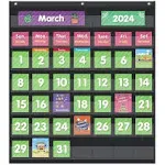 Eamay Classroom Monthly Calendar Pocket Chart with 71 Cards for Kids Learning for Home(Black)