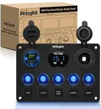 Nilight 5 Gang Multi Function Waterproof Switch Panel PD Type C and USB Charger