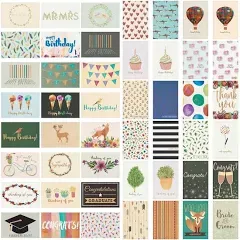 48 Pack Assorted Cards with Envelopes for All Occasions, 48 Unique Designs for Birthdays, Congratulations, Weddings (4x6 In)